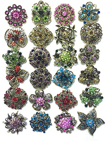 Ezing Lot 24pc Shining Rhinestone Crystal Brooches Pins DIY Wedding Bouquet Kit (E)