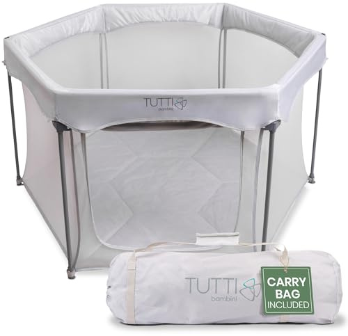 Tutti Bambini Parque Infantil Bebe - Corralito Bebe Plegable con Paredes de Malla, Puerta con Cremallera, Colchoneta de Suelo y Bolsa de Transporte - 135 x 135 x 75 cm - (Plata)