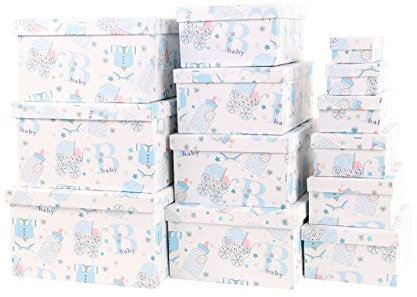 Mediablue Aufbewahrungsboxen Schachteln Geschenkbox im 13er Set mit Deckel Verschiedene Designs (Baby blau)
