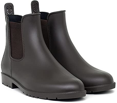 Geweo Gummistiefel Damen Halbhoch Chelsea Herren Wasserdicht Regenstiefel Frauen Atmungsaktiv Stiefel Gummi Kurzschaft Flach Dicke Sohle Arbeitsstiefel Braun Gr. 39