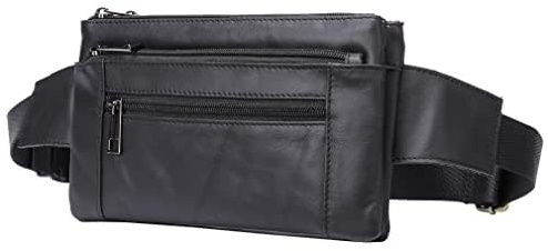 Hebetag Sac Banane en Cuir pour Homme et Femme - pour Voyage, Sports de Plein air, Course à Pied, Marche, randonnée, Ceinture Ventrale Fine pour téléphone Portable, Noir