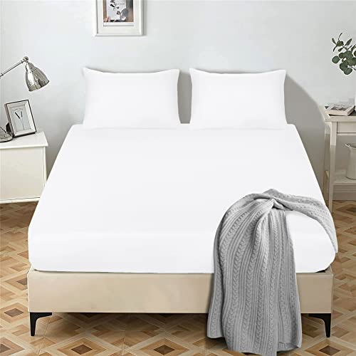 My home store Fitted White Sheets 25 cm Deep Brushed Microfiber Ultra Soft No-Iron Wrinkle-Resistant Plain Dyed Fitted Bed Sheets Hypoallergenic Breathable Sheets (White, Super King)