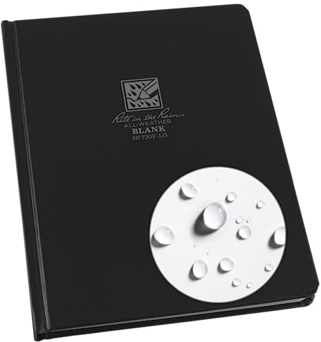 Rite in the Rain Weatherproof Hard Bound Cover Sketchbook Notebook, 6.25 x 8.5, Black Cover, Blank Page Pattern (No. 730F-LG)