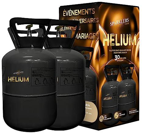 Elio 2 grandi bottiglie di gas di elio per 60 palloncini – Caramella usa e getta 0,40 m3 ideale per feste, compleanni, matrimoni e feste – Fai galleggiare i tuoi palloncini con SPARKLERS CLUB®
