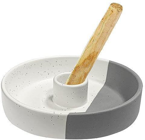 Gute Palo Santo Halter,Keramik Räucherstäbchenhalter für Palo Santo Stäbchen,Räucherstäbchen,Palo Santo Holz Brenner Schüssel Ständer mit Aschefänger (weiß und grau)