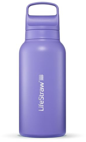 LifeStraw Go Series Insulated Steel Water Filter Bottle, 1 L, Thistle Purple