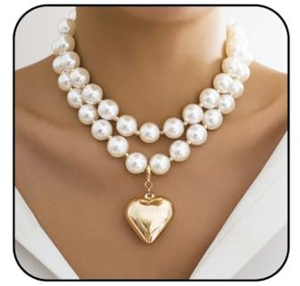 Reaky Perlenketten, Halskette mit goldenem Herzanhänger, mehrlagige Halsketten, Accessoires für Damen