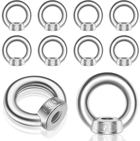 Sexyhot 10 Pièces Écrou à Anneau, Anneaux de Levage, Écrous à Oeil M8 Inoxydable, Boulon à Oeil pour Les Accessoires Levage et Raccord(Couleur argent)