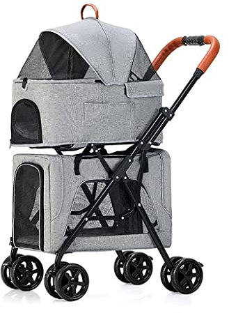 Hundebuggy Doppel-Katzen-Hundebuggys Haustierbuggy für 2 Hunde/Katzen Faltbarer doppelschichtiger Haustier-Trolley-Kinderwagen Ideal für Zwillinge oder mehrere Atmungsaktive Reisen
