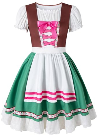 Auggle Girls Oktoberfest Costume German Dirndl Dress Kids Beer Maid Cosplay Outfits(green,5-6Years)
