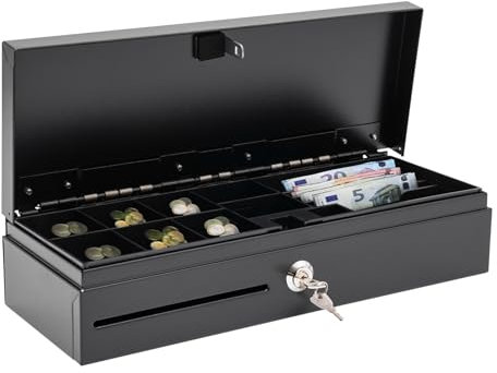 2-Tasten Light Duty Geldkassette Kassenschublade Elektronische kasse geldkasette Kassenlade registrierkasse mit 8 Münzfach und 6 Scheinfächer 46x 17x 10cm Schreibtisch Rechteckig