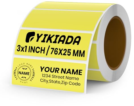 YIKIADA Lot de 500 Étiquettes Thermiques Adhésives 25 X 76 mm Jaune Rouleaux Autocollantes Imperméable Amovible Imprimables pour Bureau École QR Inventaire