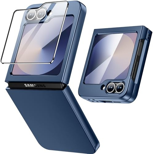 Fewdew for Samsung Galaxy Z Flip 7 FE/Z Flip 6 Case [Not for Z Flip 7] with Back Screen Protector,Support Wireless Charging,Hard PC Ultra-Thin Anti-Scratches Shockproof Protective Cover,Dark Blue