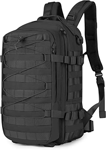 Explokit Tactical Backpack Military Rucksack 25L Molle Army Assault Pack Go Bag Water-repellent for School Travelling Hiking Hunting Camping Trekking (#02-Black)