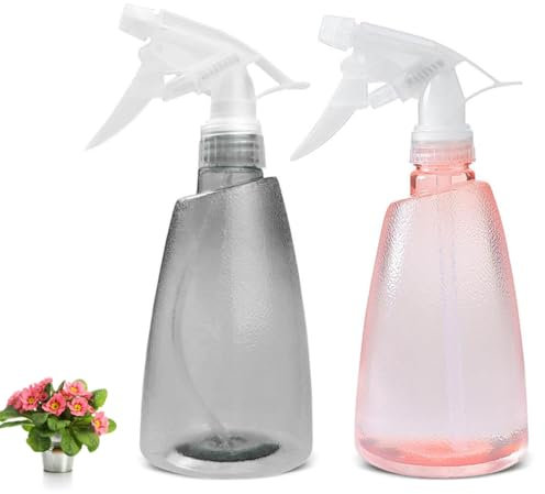500 ML Water Spray Bottles, 2 Pcs Empty Mist Atomiser Spray Bottles,Plastic Refillable Plant Mister Sprayer Can Trigger for Home Cleaning Gardening, Flowers, Plants Sprayer Bottles(Grey Pink)