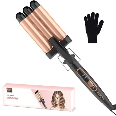 Hair Waver & Crimper for Women - 3 Barrel Hair Curler with Adjustable Temperature, Ceramic Waver for Mermaid Curls on Long & Short Hair, Dual Voltage