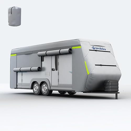 Housse de protection Unikka pour caravane et camping-car, imperméable et de haute qualité - couverture de camping-car respirant, 5,5-6,7 m, imperméable, respirant, gris 18-20' (550 * 250 * 235cm)