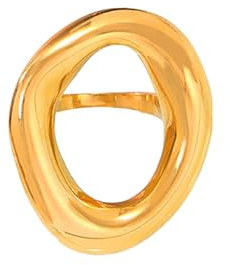 Anillo hueco ovalado para mujeres y niñas, joyería apilable geométrica irregular de acero inoxidable, banda gruesa minimalista dorada/plateada