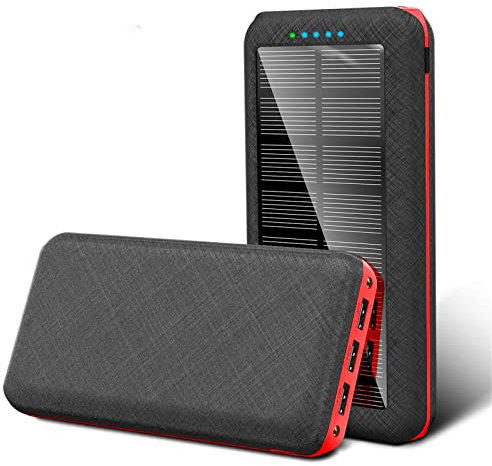 10 W snabb Qi trådlös laddare, 10 000/20 000 Mah solkraftbank PD USB powerbank vattentät powerbank, röd, 20 000 Mha