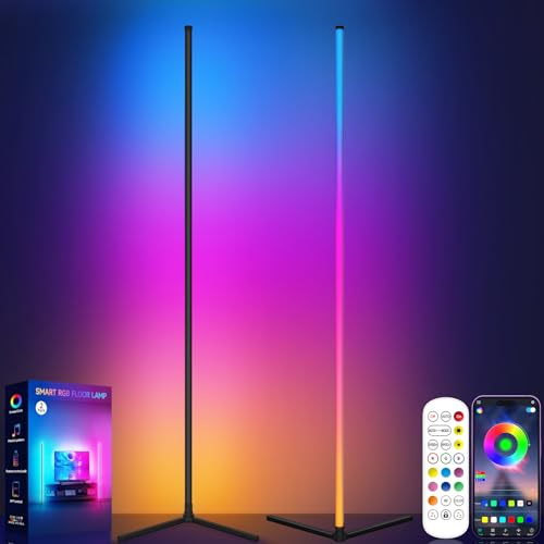 Tyute LED Floor Lamp, RGB Corner Floor Lamp Ambient Lighting, Black 2 Pack | Color Changing Standing Lamp with 16 Million Colors, Scene Modes, Sync to Music, Floor Lamps for Living Room, Bedroom, Gaming