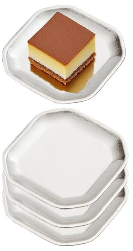 SANQIAHOME 12x12 cm quadrati Piattini da antipasto, in acciaio inox Piccoli piatti,Set di 4, argento,Dessert Piatti per Sushi, Frutta forno/Lavabile in lavastoviglie