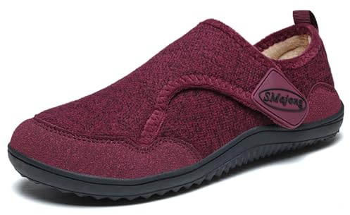 SMajong Chaussons Homme et Femme Hiver Confortable Chaussures de Maison Peluche Chaude Pantoufles Intérieur Rouge 42 EU