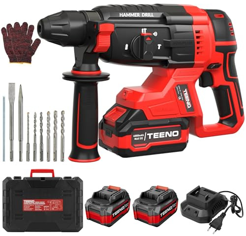 Martillo Perforador a Batería 20V sin Escobillas, 2.6J,1500RPM,4850BPM, SDS-Plus, 2×4.0Ah Baterías y Cargador, Martillo Percutor con LED, Empuñadura Antivibración y Maletín con 8 Accesorios
