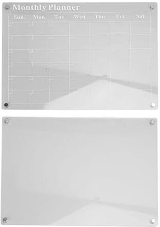 FTVOGUE Pizarra Acrílica de Borrado en Seco, Paquete de 2, Calendario Mensual Transparente de 15,7x11,8 Pulgadas y Tablero de Notas en Blanco con 6 Marcadores para Nevera, Oficina, Organización del
