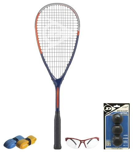 CX Pro Sport Tristorm Pro Squash Set – Includes 1 Dunlop Tristorm Pro Racket, 3 Intro Balls, 1 Dunlop Protective Eyewear Competition red & 2 CX Pro Sport Grips – Exclusive Bundle