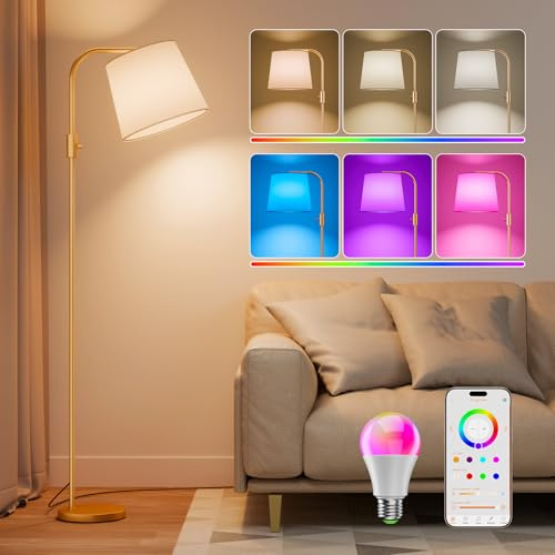 DUSKTEC Smart LED-golvlampa för vardagsrum | 10W 1200LM Dimbar RGB-ansluten båglampa | Modern golvlampa med app-/röststyrning, kompatibel med Alexa och Google Home