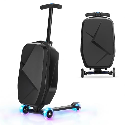 Suitcase Scooter,Ride on Suitcase for Kids,2in1 Hardside Scooter Luggage for Children&Adults,Toddler Flight Essential,Multifunctional Foldable&Lightweight Carry On Luggage with Wheels (Black)