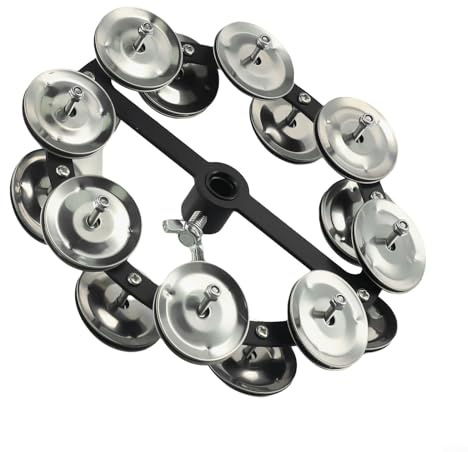 Professionell Hi-Hat Tamburin för trumkit – 14 cm svart ram med stålklockor, slagverkstillbehör kompatibel med standard Hi-Hat stativ