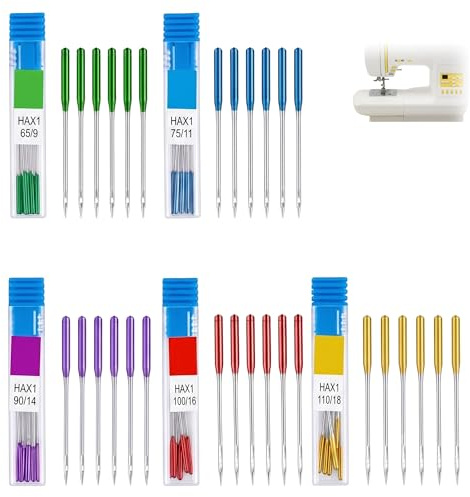 30 Pcs Universal Sewing Machine Needles – Regular Point, 5 Color-Coded Sizes (65/9 75/11 90/14 100/16 110/18), Great for Assorted Fabrics & Home DIY Projects