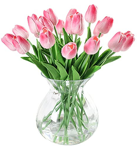 JUSTOYOU 10 STK PU Real Touch Latex Künstliche Tulpen Gefälschte Tulpen Blumen Blumensträuße Blumen Arrangement für Home Room Hochzeitsstrauß Party Herzstück Dekor Rosa
