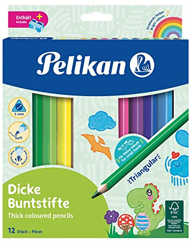 Pelikan 700160 Jumbo-Buntstifte, dreikant, 12 Stück inklusive Anspitzer, FSC