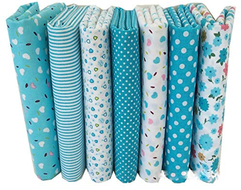 Egurs Lot de 7 tissus en coton pour couture, matelassage, patchwork, maison, série rose, poupée Tilda - Série bleu lac 25 x 25
