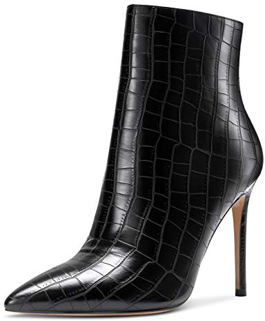 Castamere Femme Fermeture Eclair Bottines Aiguille Haute Talon 10CM Noir Fissure Chaussures EU 42