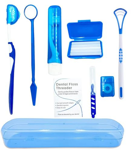 HRASY Kit de cuidado oral ortodoncia portátil para aparatos ortopédicos - Cepillo interdental Cera dental dental dental cepillo de dientes Kit de limpieza (azul)