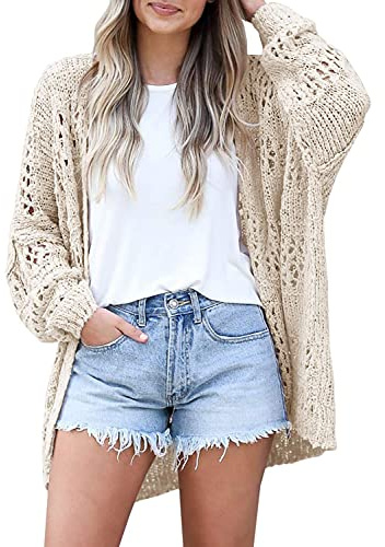 oytto Kimono Boho Cardigan da donna all'uncinetto leggero morbido oversize aperto anteriore manica lunga maglia maglione, Beige, XL