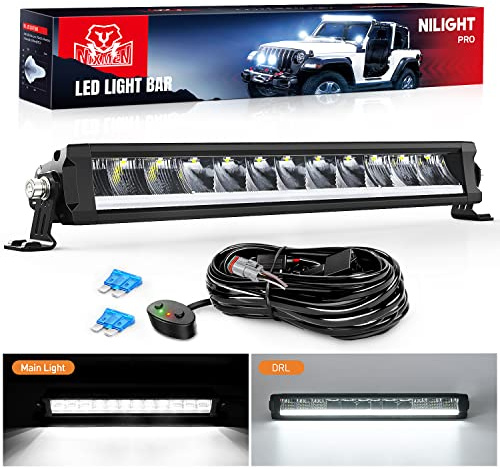 Nilight 15.5 Inch Single Row Slim LED Light Bar 60W 6650LM Anti-Glare Flood Spot Combo Beam IP68 DRL Offroad Driving Lighting w/ 16AWG DT Wiring Kit for Pickup Truck SUV ATV UTV Boat 4x4 Jeep