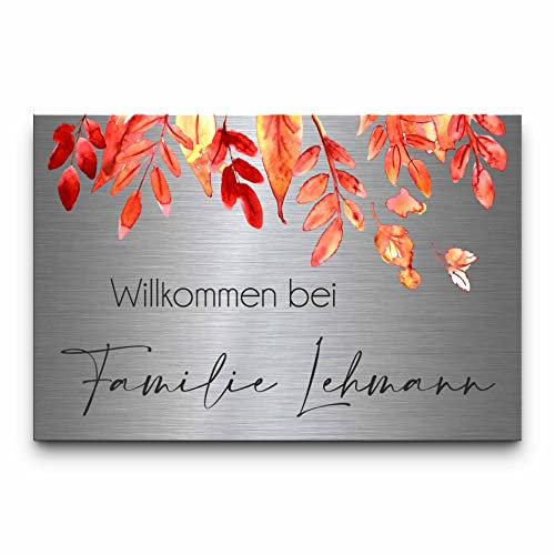 Personalisiertes Edelstahl Türschild ab 12x8 cm bunt bedruckt - wetterfest - Namensschild Haustür Briefkasten selbstklebend o. mit Bohrlöcher - Haustürschild Familienschild