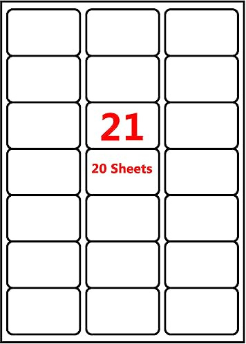 PACK4YA 21 Labels per A4 Sheet, 63.5 x 38.1 mm White Self Adhesive Printable Sticker Sticky Address Shipping Mailing Labels, Compatible with Inkjet and Laser Printers (20 Sheets)
