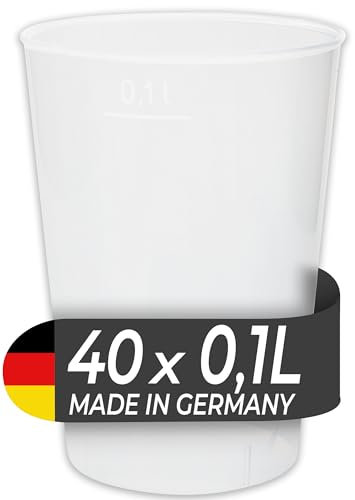 Vasos de plástico LogiPack GeRo: vasos con marca de calibración de 0,1 l | Vasos desechables de plástico duro (PP), transparentes | Vasos para cerveza y fiestas: vasos de plástico, 40 unidades.