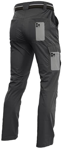 Mens Lightweight Hiking Cargo Work Pants Quick Dry Water Resistant Fishing Travel Climbing Outdoor Stretch Pants Dark Grey 32