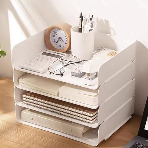 Schreibtisch Organizer und Lagerung, 4-Tier Papier Brief Tray Organizer, stapelbare weiße Desktop Organizer, Ablagefächer Stapelbar Bestellung für Dokumente,Papier, Buch Magazin Lagerung, Bürobedarf
