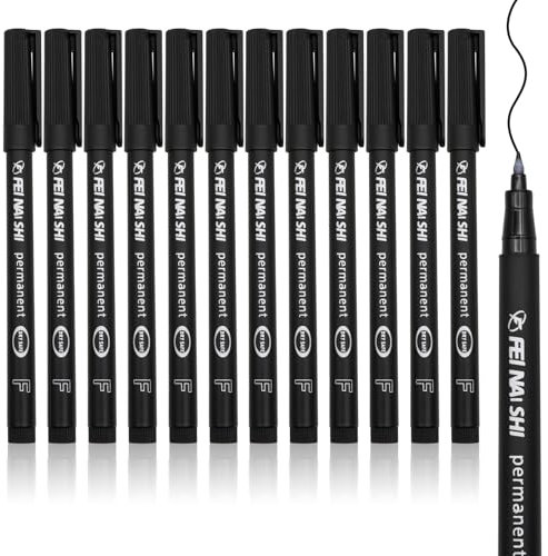 VEGCOO 12 Pack Black Permanent Markers Pens, 0.6mm Fine Point Permanent Markers set, Black Marker Pen Quick Drying for Glass Plastic Canvas Wood Stone DIY