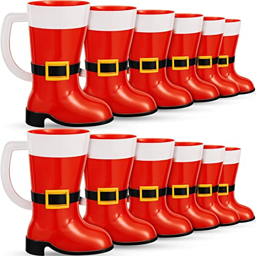 Maxcheck 12 Pcs Christmas Santa Boot Mugs, Plastic Bulk Xmas Party