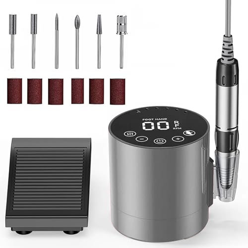 VOLTIX Fresa per Unghie Professionale 35000RPM - Lima Elettrica con Pedale, 6 Frese e Accessori Inclusi, Set Manicure e Pedicure Elettrico per Unghie Acriliche, Gel e Nail Art (Grigio)