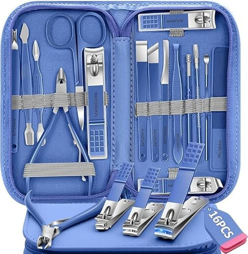 EUIEUT Maniküre Set 18 in 1 Professionelles Nagelknipser Professionelle Nagelschere Set Pediküre Set für Frauen und Männer Edelstahl Nagelschneider mit blaue Reiseetui Nagelpflegeset