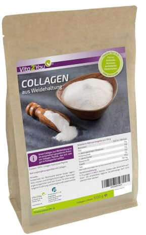 Vita2You Collagen Pulver 1kg - Bioaktives Kollagen - 100% Solugel® - aus Weidehaltung - Hydrolysat Peptide Typ 1 und 3 - Eiweiss -1000g - Premium Qualität